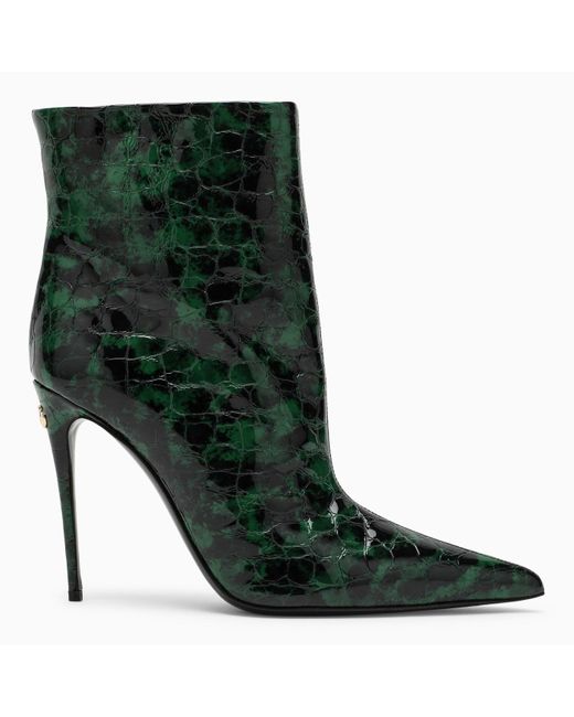 Dolce & Gabbana Green/black Crocodile Print Leather Ankle Boots | Lyst