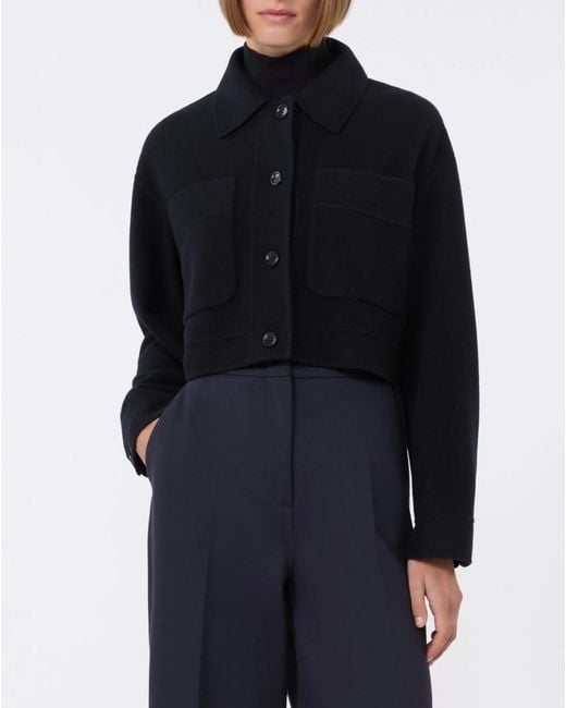 Max Mara Blue Double Jersey Mxmpoggio Cropped Jacket
