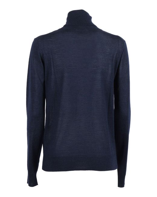 P.A.R.O.S.H. Blue Ribbed Turtleneck Sweater Crafted From Luxury Wool-Silk-Cashmere Blend