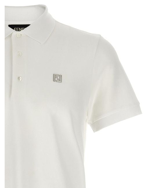 Fendi Ff Metallic Logo Polo Shirt in het White
