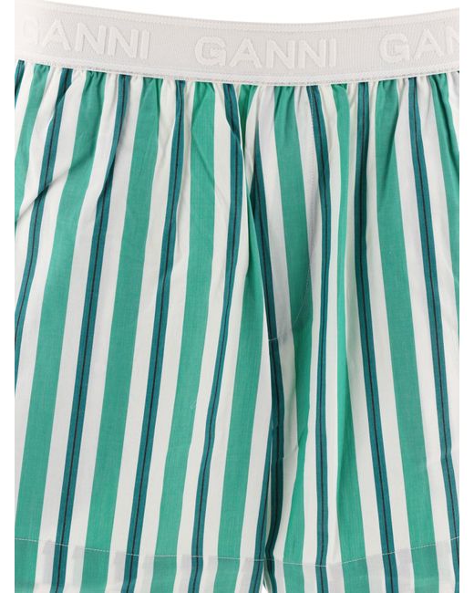 Pantaloncini elasticati a strisce di Ganni in Green