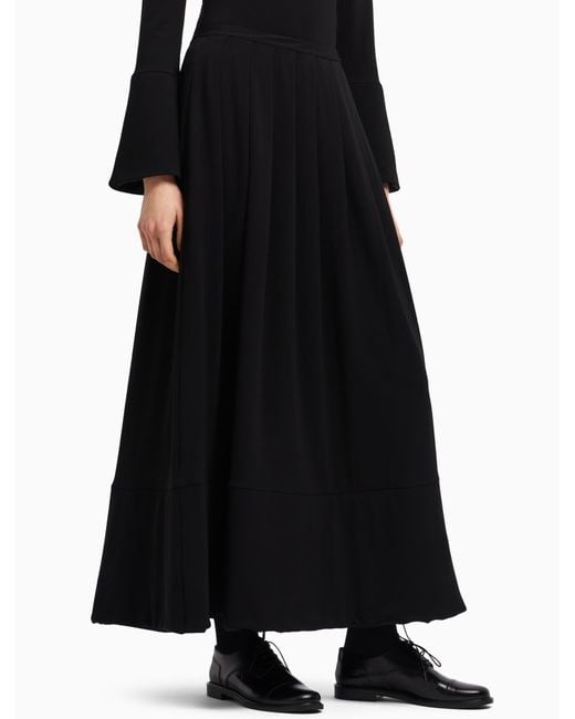 Emporio Armani Black Crêpe Jersey Long Skirt With Darts