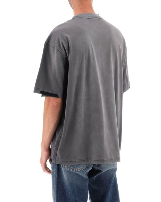 DIESEL 't Washrat' T -shirt Mit Flockendem Logo in het Gray voor heren