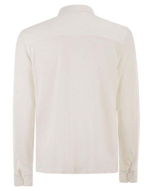 Majestic White Stretch Linen Shirt With Front Button Fastening