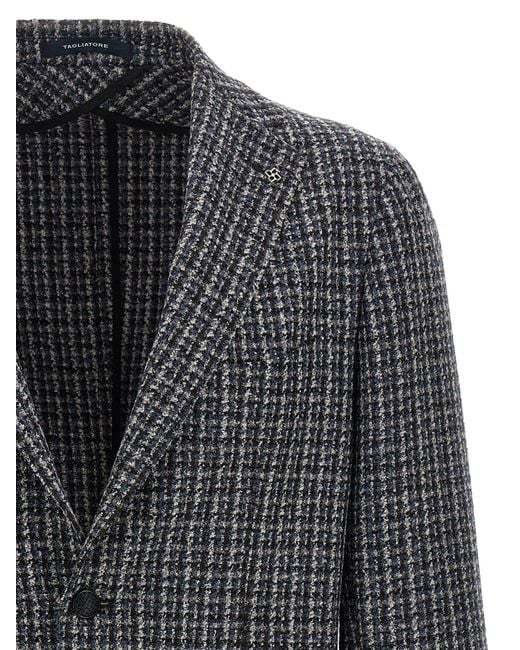 Tagliatore Gray Wool Tweed Blazer With Peak Lapels for men