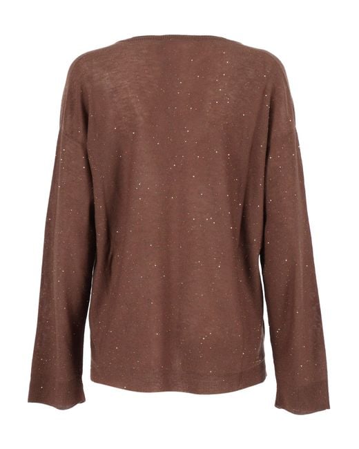 Fabiana Filippi Brown V-Neck Wool Blend Sweater