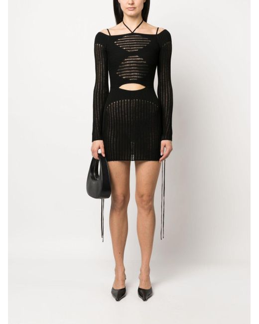 ANDREADAMO Gesnit Geribbelde Mini -jurk in het Black
