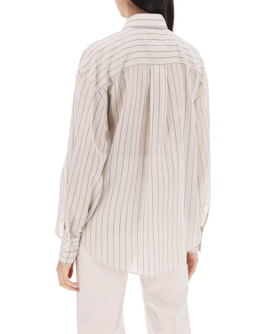 Camisa de rayas espumosas livianas Brunello Cucinelli de color White