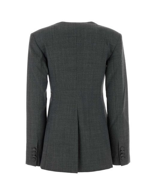 Ganni Black Solid Notched Lapel Blazer