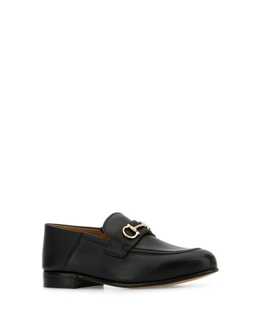 Ferragamo Black Salvatore Leather Ottone Loafers