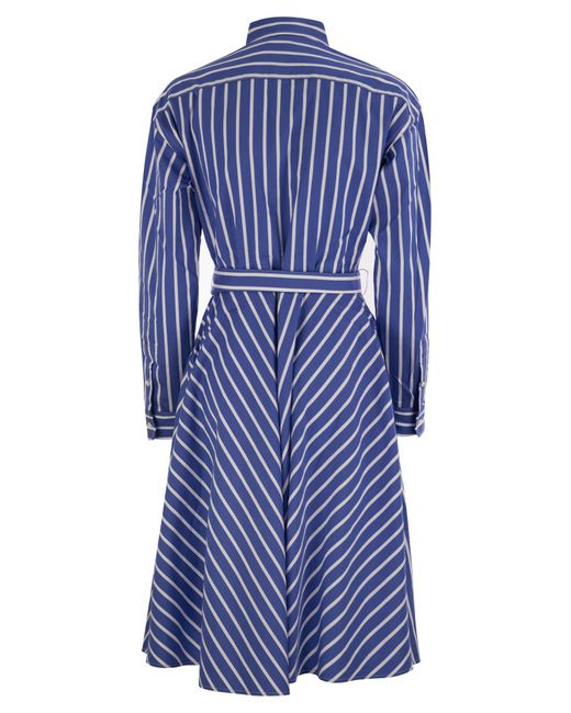 Polo Ralph Lauren Blue Striped Chemisier With Belt