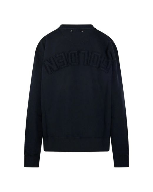 Golden Goose Deluxe Brand Blue Boxi Sweatshirt Cotton Fleece Logo Patch
