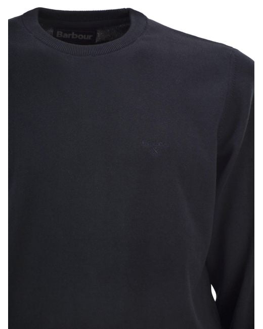 Barbour Blue Pima Cotton Crew Neck Jumper for men