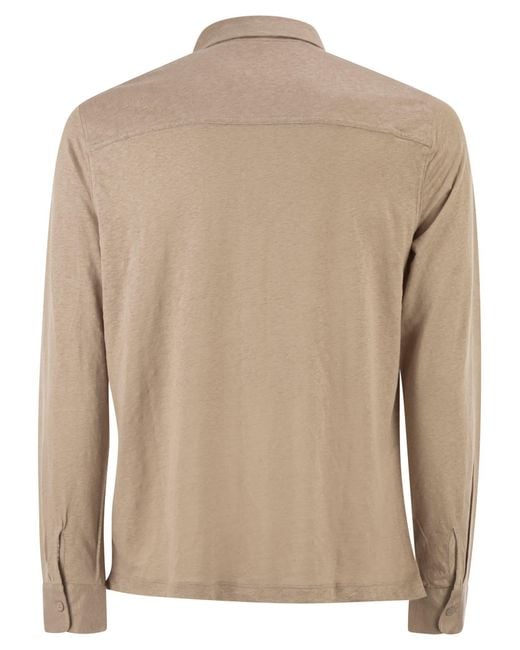 Majestic Natural Stretch Linen Shirt With Front Button Fastening for men