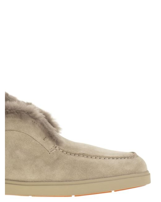 Santoni Natural Desert Boot With Suede Fur