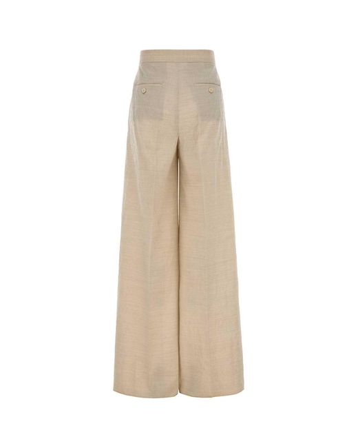Max Mara Natural Sand Wool Acinoso Wide-Leg Pant