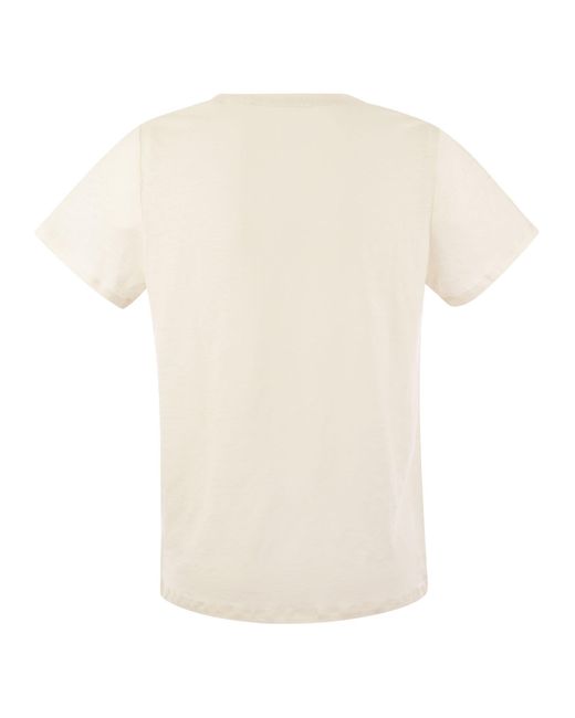 Majestic White Leinen gegen Nacken -T -Shirt mit kurzen Ärmeln
