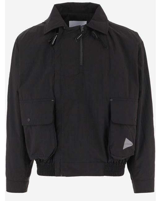 And Wander Black Nylon Jacket With Adjustable Collar
