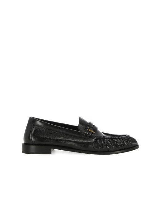 Saint Laurent Black Cassandre Leather Loafers for men