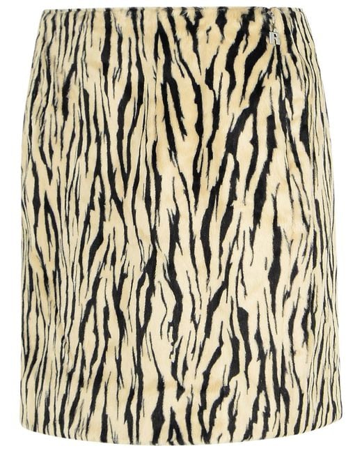 ROTATE BIRGER CHRISTENSEN Black Printed Faux Fur Skirt