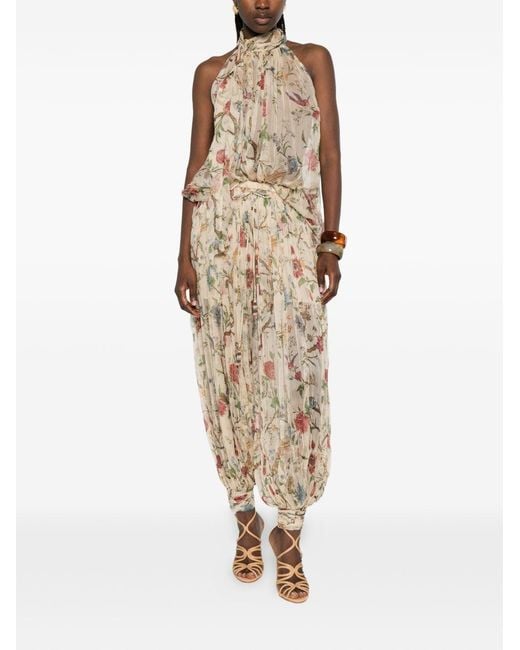 Into The East Natural Printed Silk Trousers