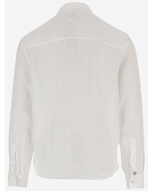 Jacob Cohen White Long-Sleeve Linen Shirt With Classic Collar for men
