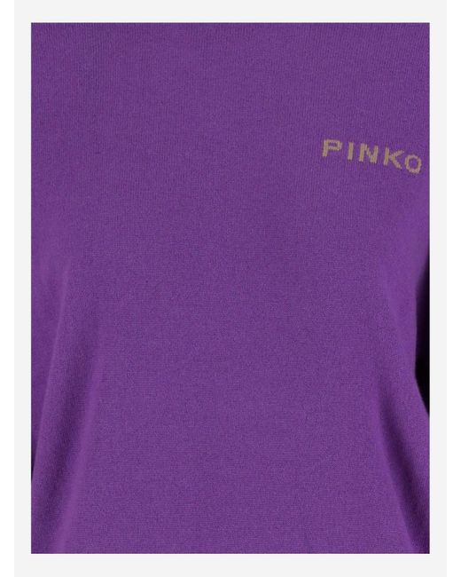 Pinko Wool En Cashmere Logo Sweater in het Purple