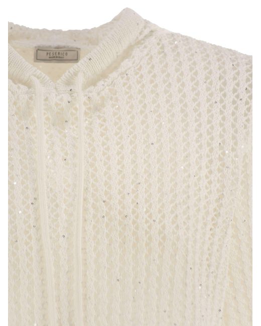 Peserico White Reiner Baumwoll -Cordonet -Jumper mit Pailletten
