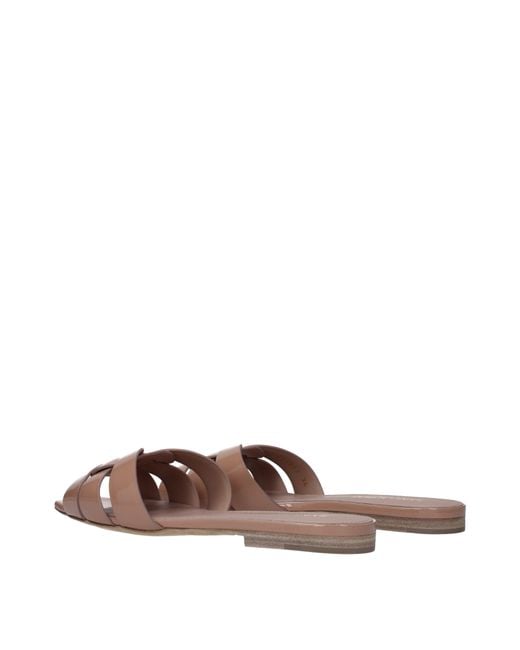 Saint Laurent Brown Slides And Clogs Patent/Nude