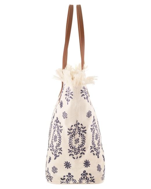 Mc2 Saint Barth White Embroidered Canvas Tote Bag