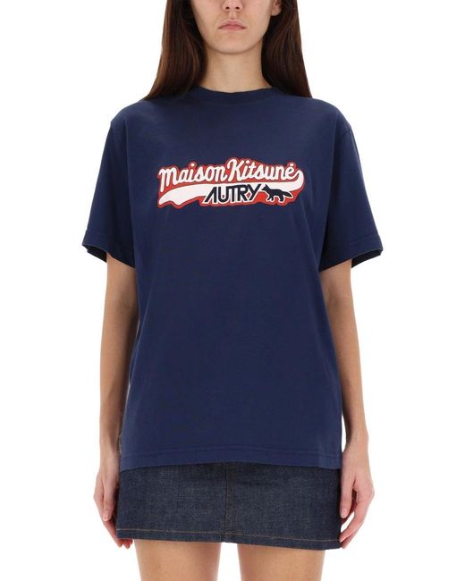 Autry X Maison Kitsune Blue T-shirt With Logo