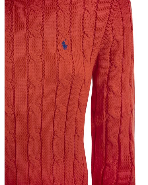 Slim Fit Cable Knit Polo Ralph Lauren de color Red