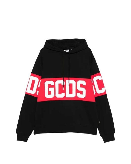Gcds Red Striped Hoodie With Logo for men