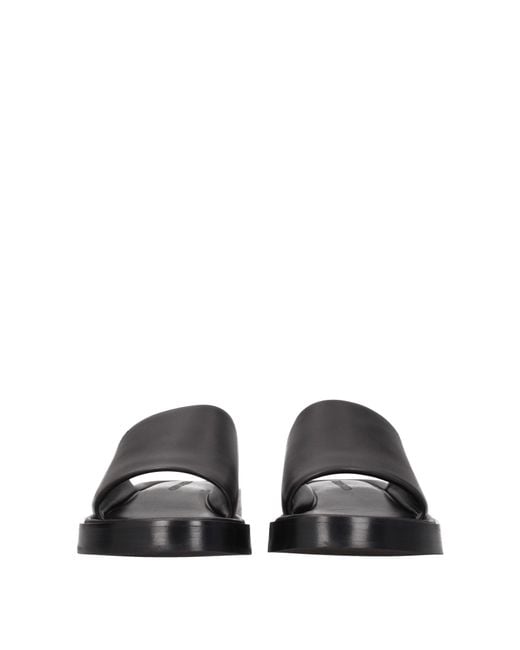 Ferragamo Black Leather Slides And Clogs