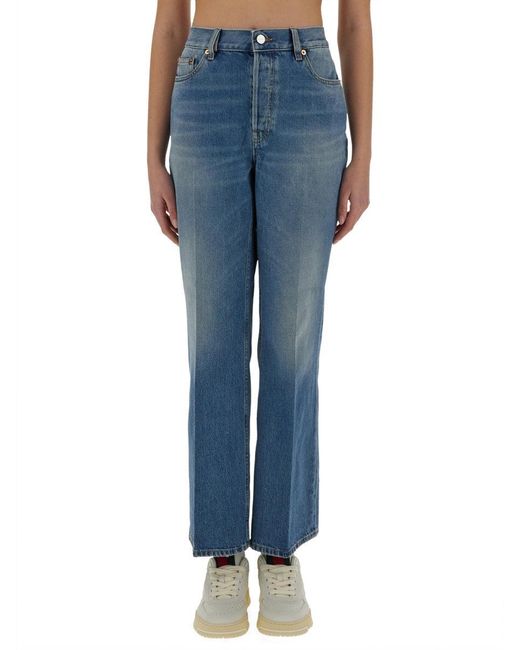 Gucci Blue Denim Pants With Logo Label