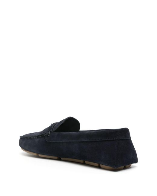 Prada Blue Enamel-Triangle-Logo Suede Loafers for men