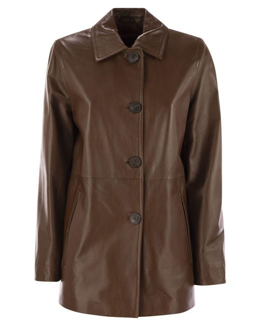 Max Mara Tolmin Nappa Lederen Jas Met Riem in het Brown