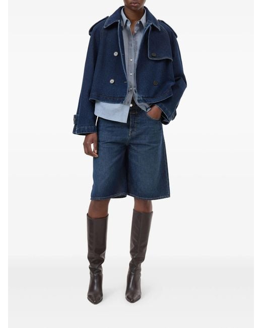Closed Blue Cropped Trench
