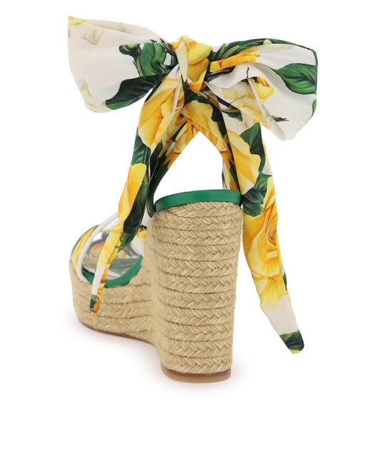 Sandalias de cuña con estampado floral Dolce & Gabbana de color Metallic
