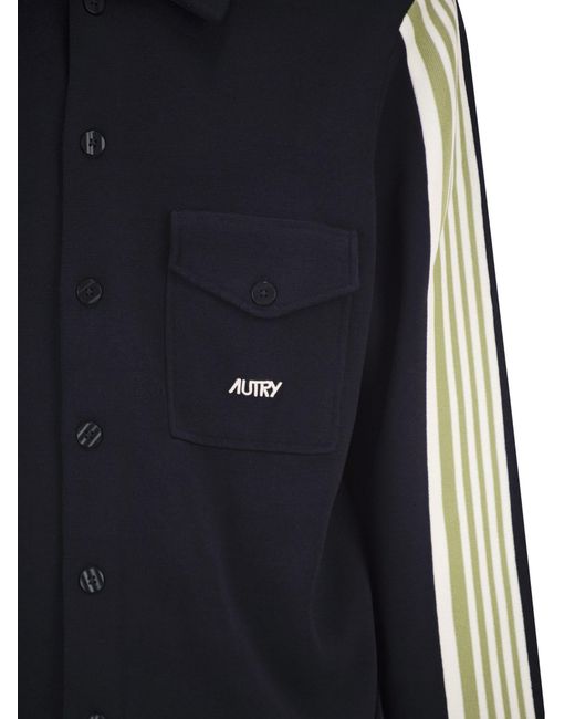 Autry Blue Knitted Jacket With Buttons And Side Stripes for men