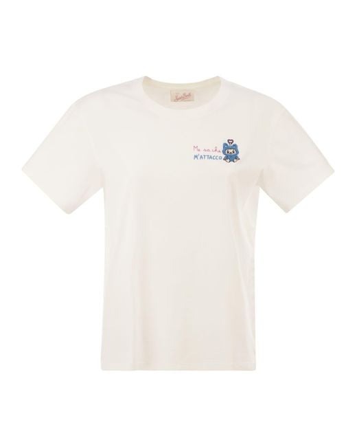 Mc2 Saint Barth White Cotton T-Shirt With Embroidered Front Detail