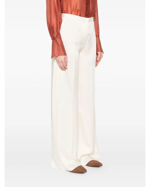 Forte_forte White Shiny Anvers Satin High Waist Embroidered Pants