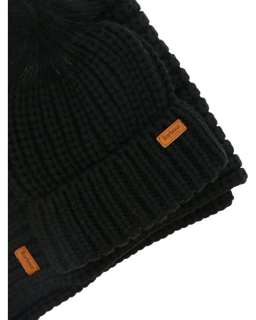Barbour Black Saltburn Beanie + Scarf Set