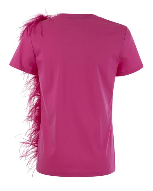 Max Mara Studio Lappole Jersey T -shirt Met Veren in het Pink
