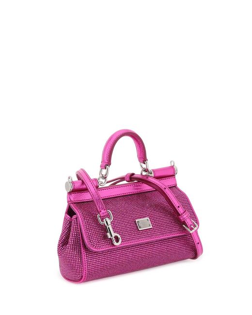 Dolce & Gabbana Small 'sicily' Satijnen Tas Met Strass in het Pink
