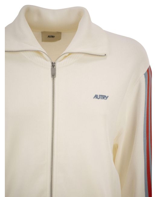 Autry Natural Viscose Sweatshirt With Zip And Side Stripes