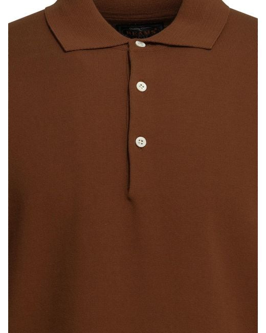 Beams Plus Brown Cotton Button-Down Polo Shirt