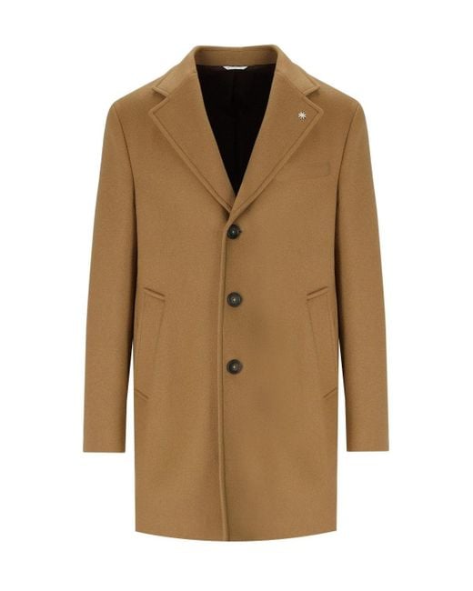 Manuel Ritz Brown Camel Single Breasted Coat for men