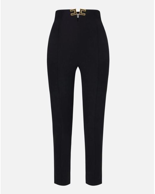 Elisabetta Franchi Blue Logo Details Trousers