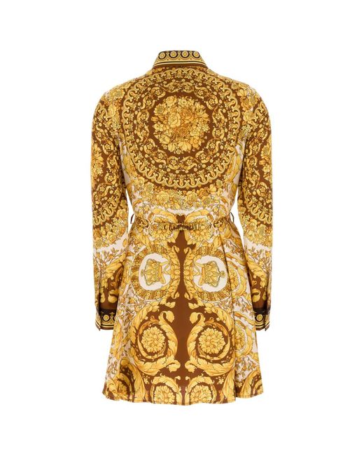 Versace Metallic Silk Belted Mini Shirt Dress